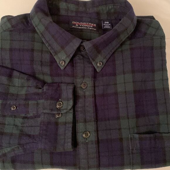 Roundtree Yorke Portuguese Flannel Violet Green Button Down Men’s Shirt Size 2XB - Picture 1 of 10
